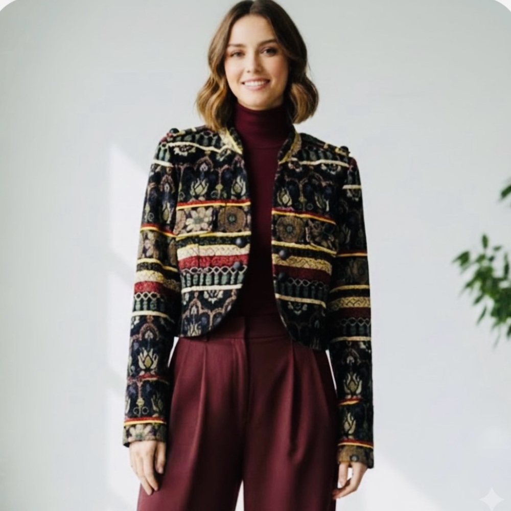 Mario Serrani Red and Black Cropped Blazer